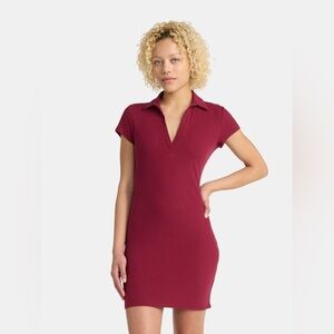 No Boundaries Maroon Ribbed Polo Dress